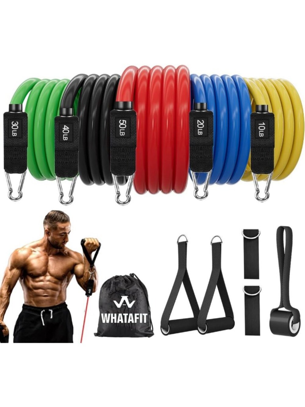 5 Resistance Levels Workout Bands with Handles, Door Anchor & Ankle Straps for